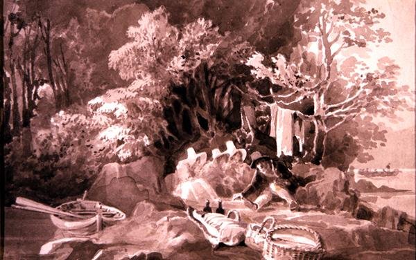 Piknik a Windermere-tónál (tinta, papír) alkotó: John Harden