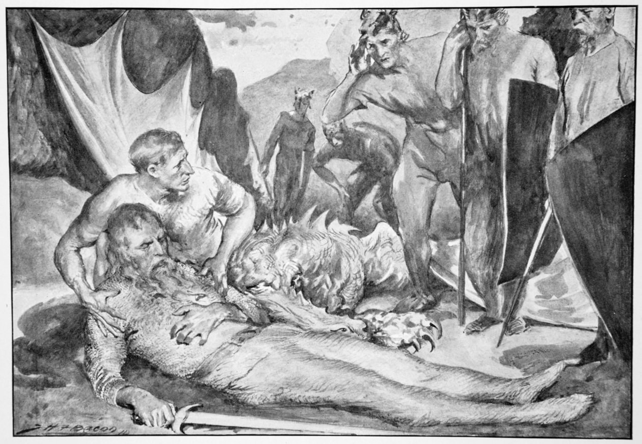 "Beowulf halála", 1910. alkotó: John Henry Frederick Bacon