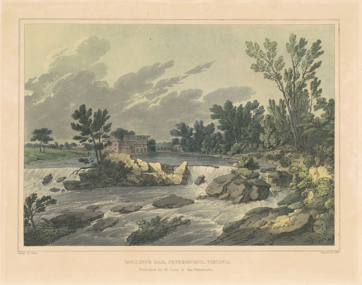 Bolling-gát, Petersburgh, Virginia alkotó: John Hill, after Joshua Shaw