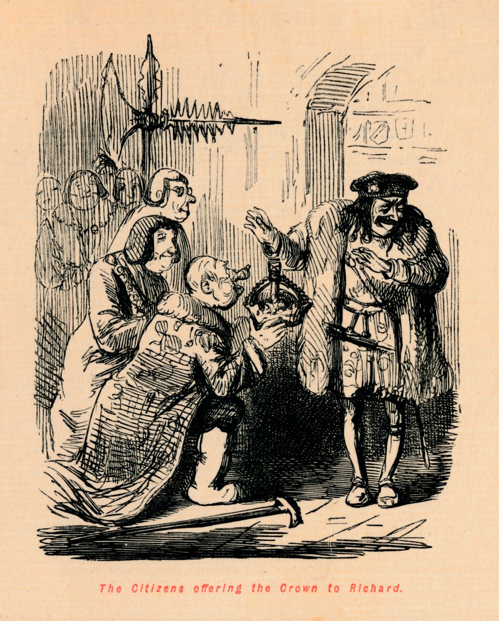 A polgárok felajánlják a koronát Richardnak, alkotó: John Leech