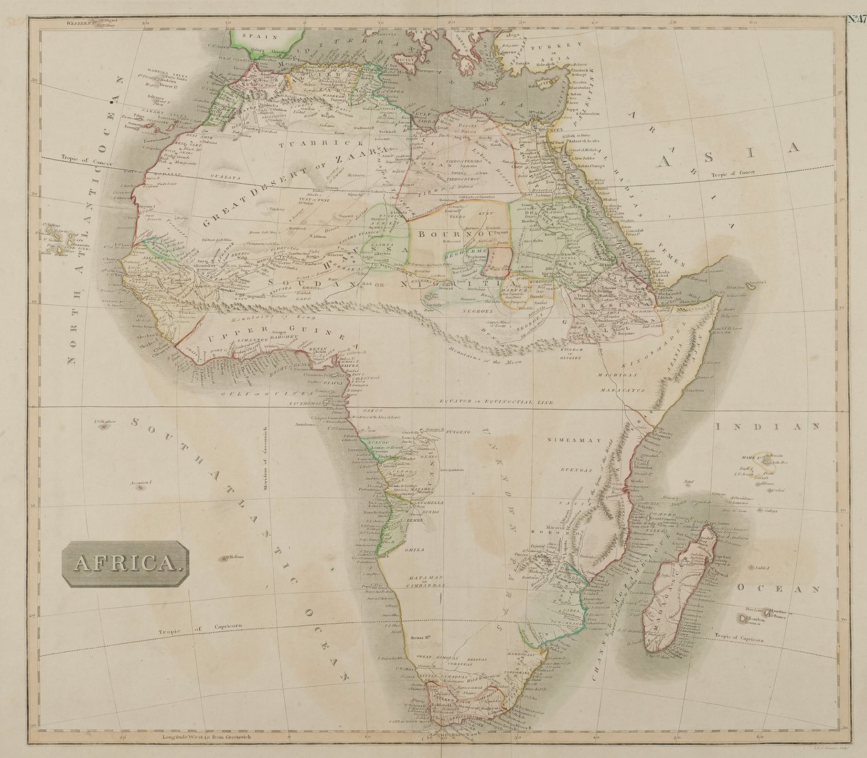 Afrika (kézzel színezett metszet) alkotó: John Menzies