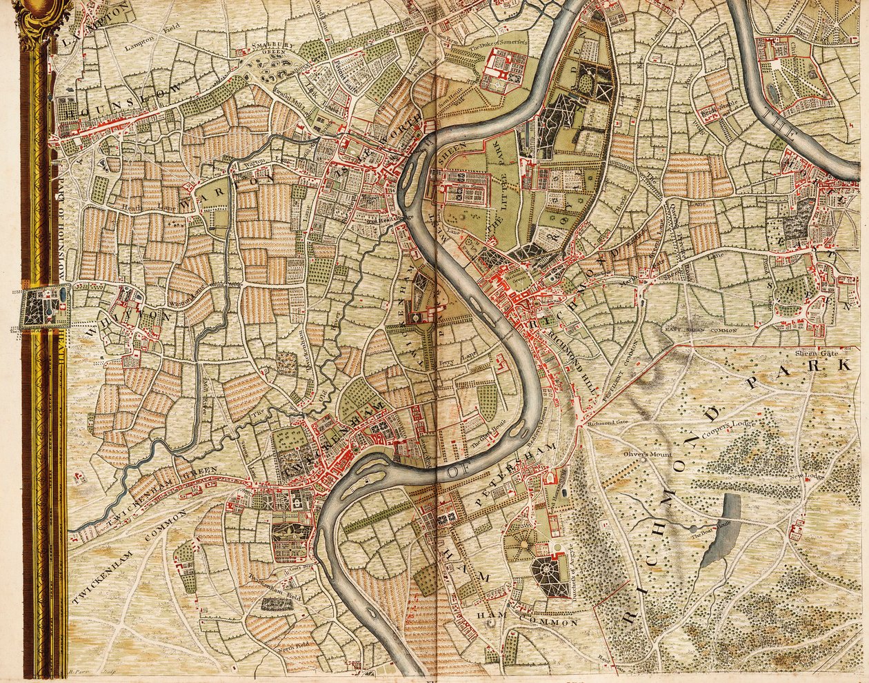 Hounslow, Twickenham és Richmond térképe alkotó: John Rocque