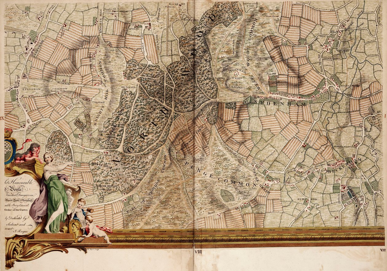 Streatham, Croydon és Sydenham térképe alkotó: John Rocque