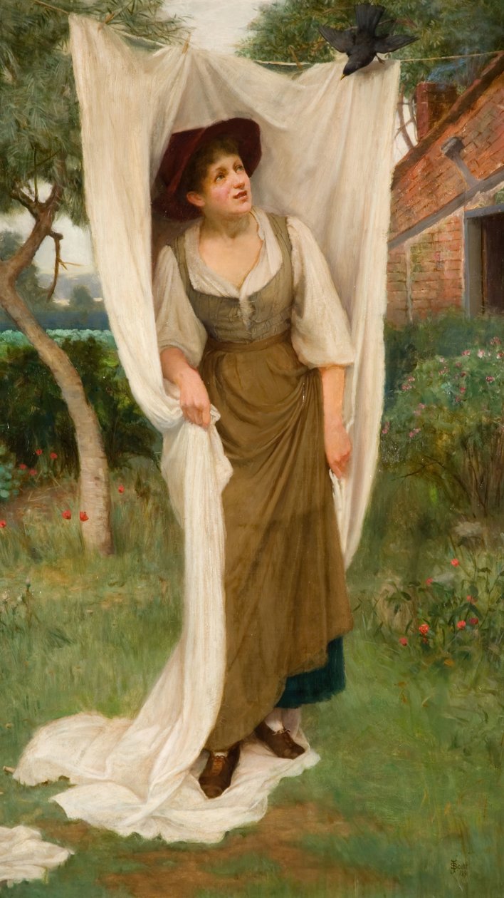 Mosónő, akit meglepett egy feketerigó, 1891. alkotó: John Scott