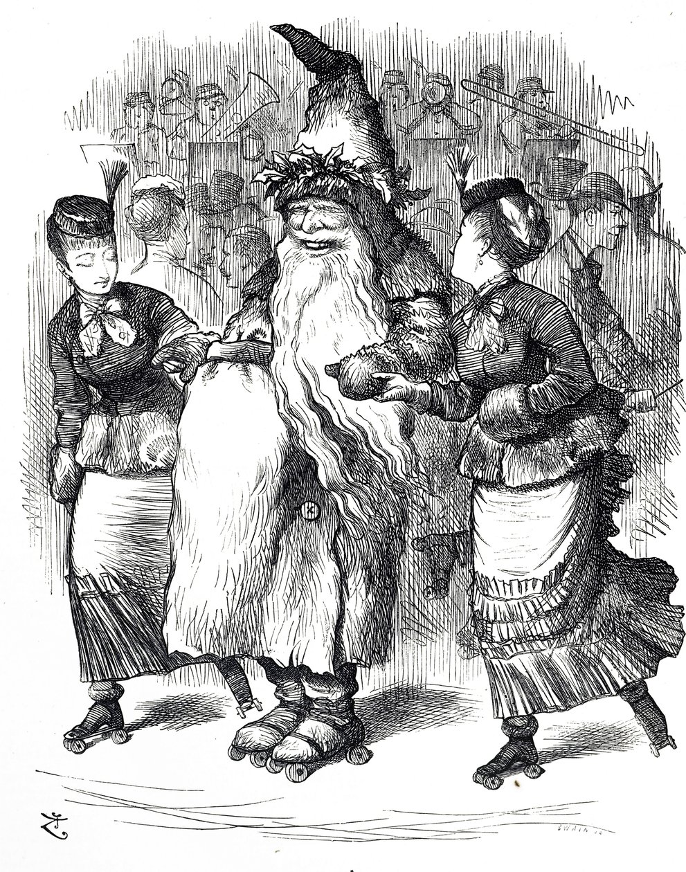 A Mikulás görkorcsolyázást ábrázoló rajzfilm alkotó: John Tenniel