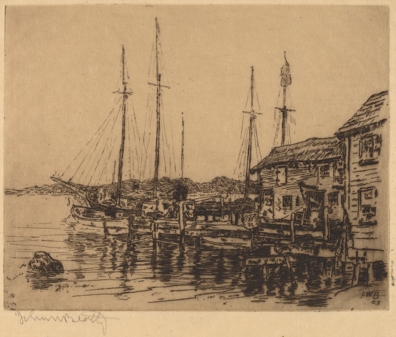 Halászhajók a rakpart mentén, Noank, Conn. alkotó: John Wesley Beatty