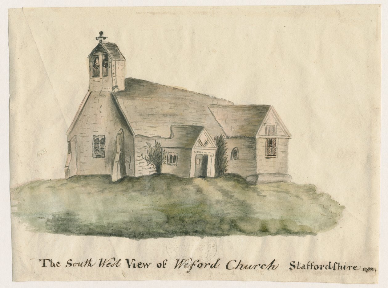 Weeford templom: vízfestmény, 1782 alkotó: John Wright