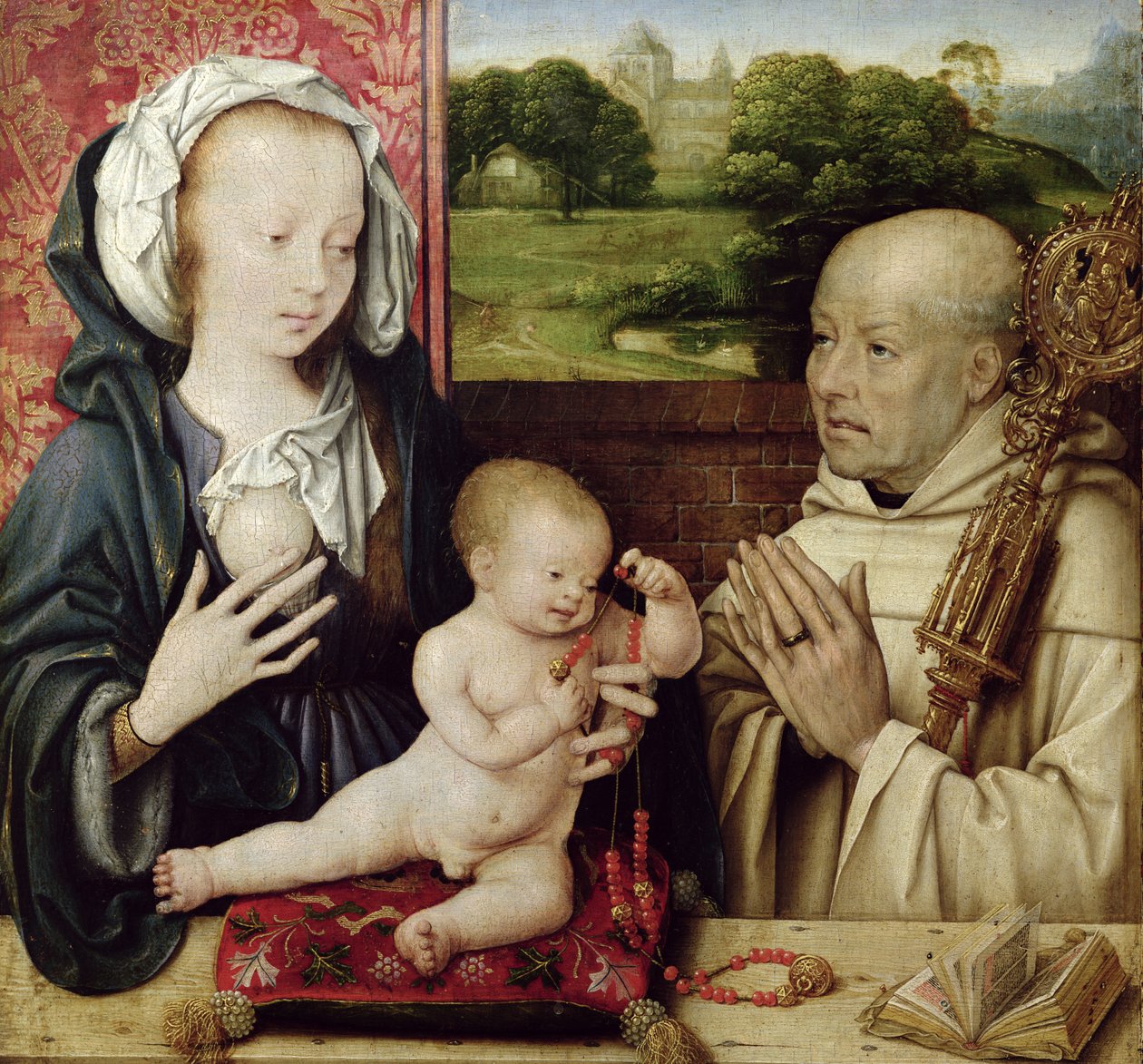 A Szent Bernát által imádott Szűz és gyermek olaj, 15955-ös táblarészlet alkotó: Joos van Cleve