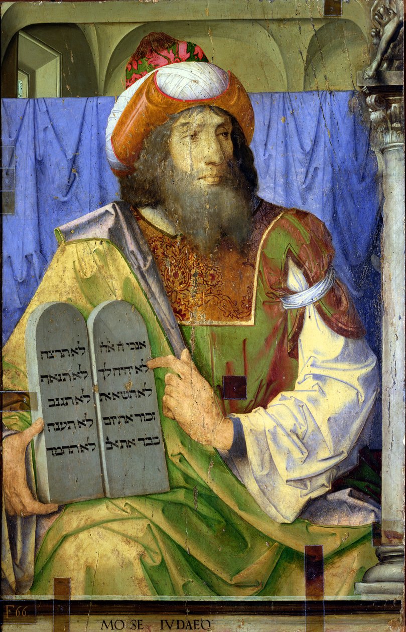 Mózes a Tízparancsolattal, illusztris férfiak portréi sorozatból (tábla) (részlet) (lásd 80418) alkotó: Joos van Gent