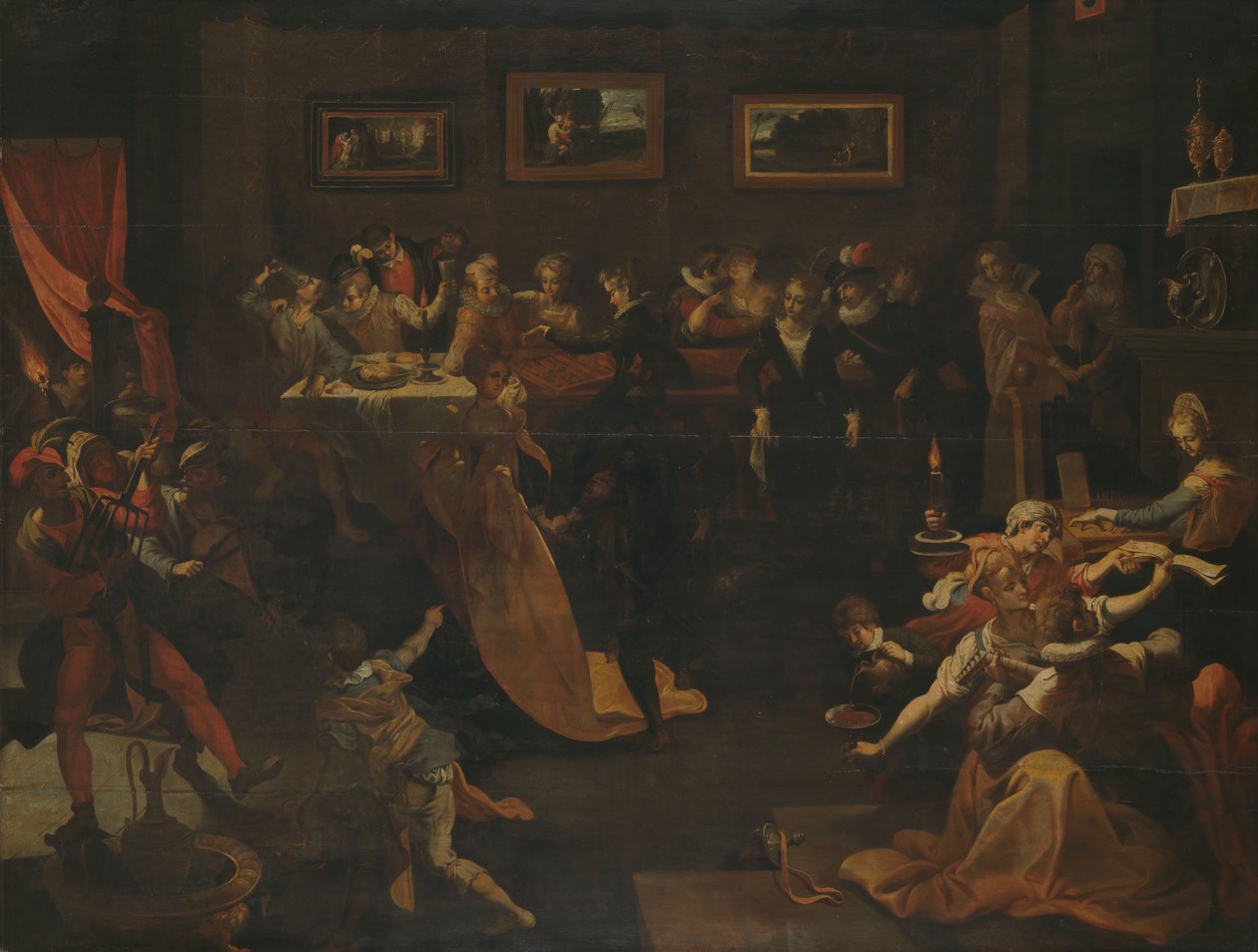 Éjszakai bankett és maskara alkotó: Joos van Winghe (copy after)