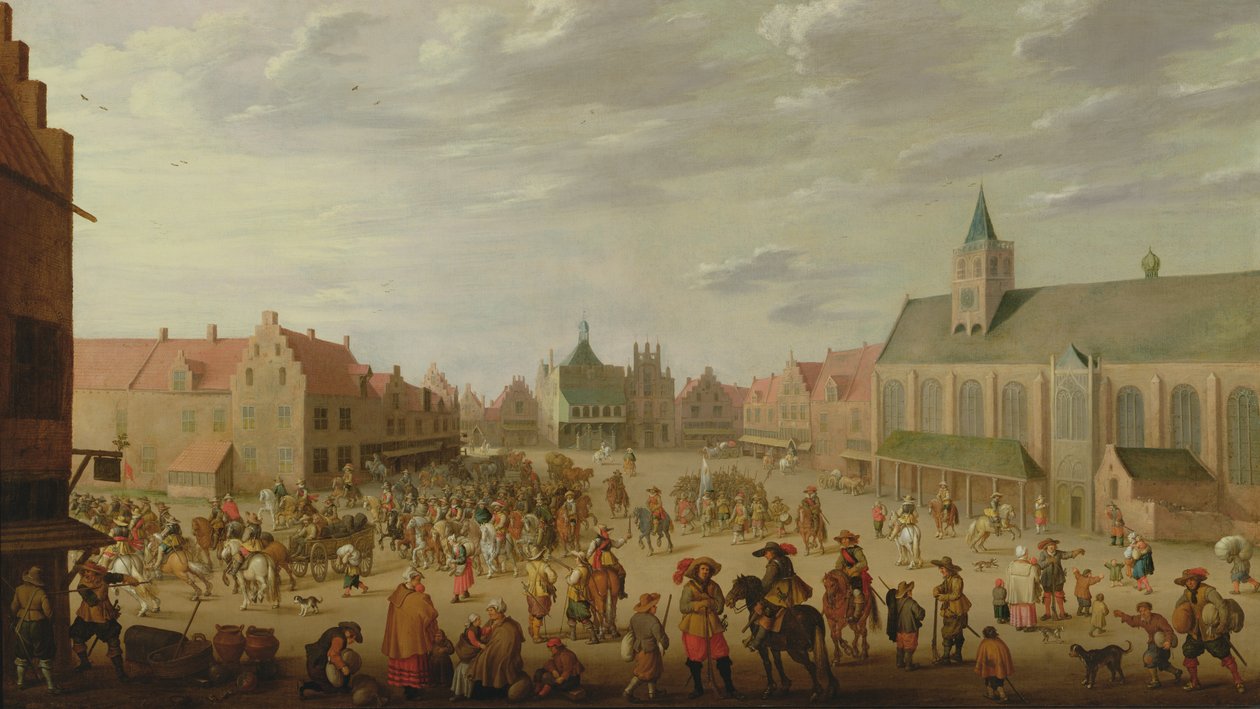 Katonai felvonulás Amersfoort főterén alkotó: Joost Cornelisz. Droochsloot