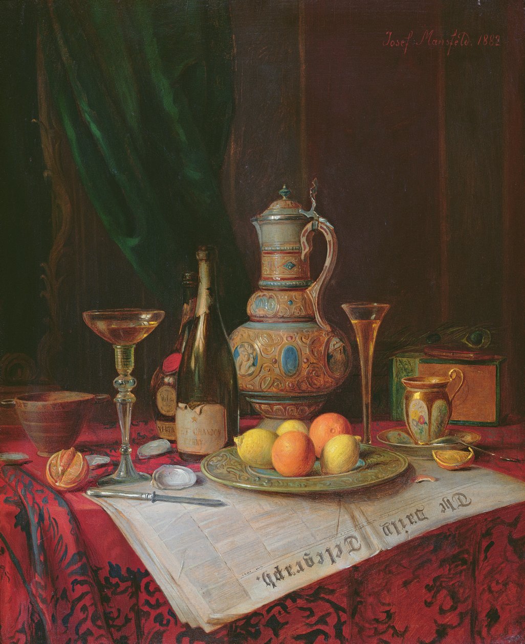 Csendélet egy üveg pezsgővel, 1882 (panel) alkotó: Josef Mansfeld