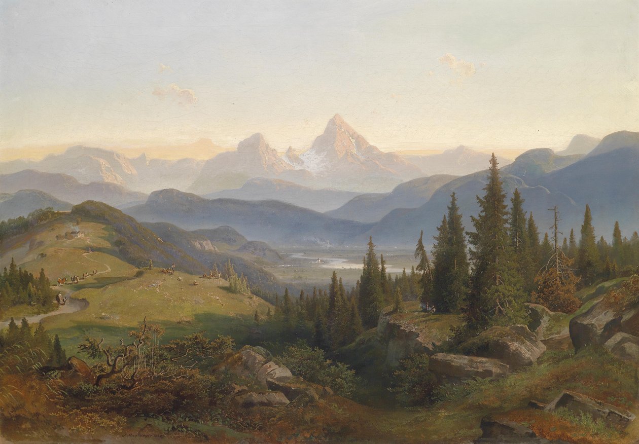 Táj hegyvonulattal, a háttérben a Watzmann alkotó: Josef Mayburger