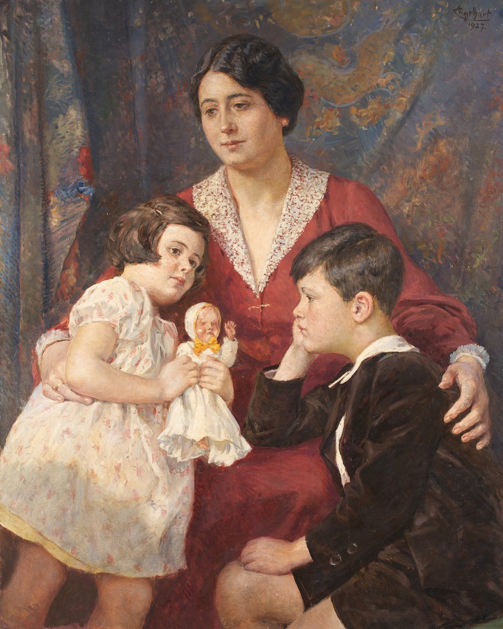 Mrs. Hirsch a gyerekeivel alkotó: Josef Engelhart