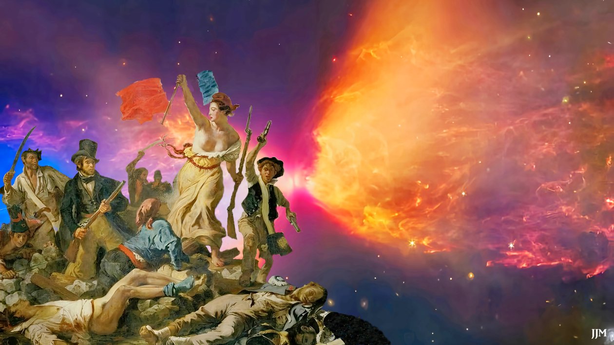 JJM-recreate: Delacroix-F_Szabadság a népért+JWST alkotó: Josef Johann Michel