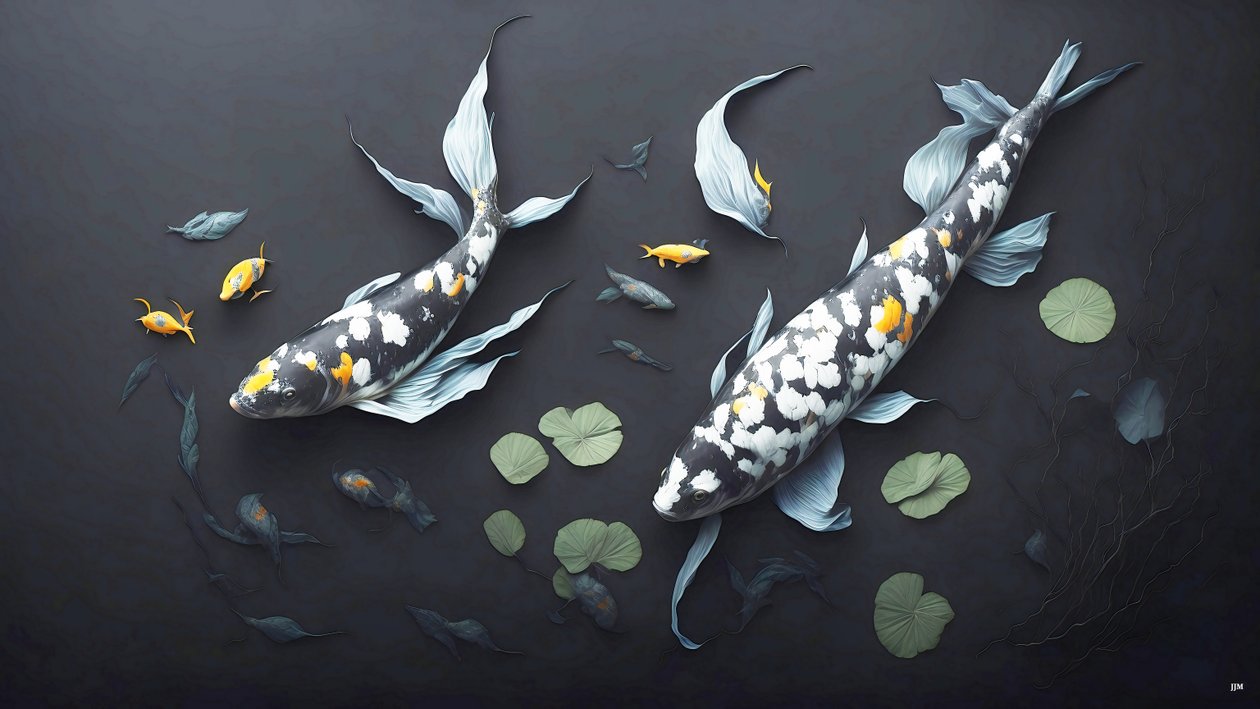 tusfestés: Koi-Karpfish_white marble_05 alkotó: Josef Johann Michel