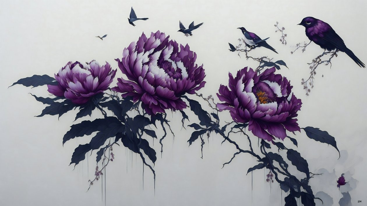 ink painting: PEONY in deep purple_01 alkotó: Josef Johann Michel