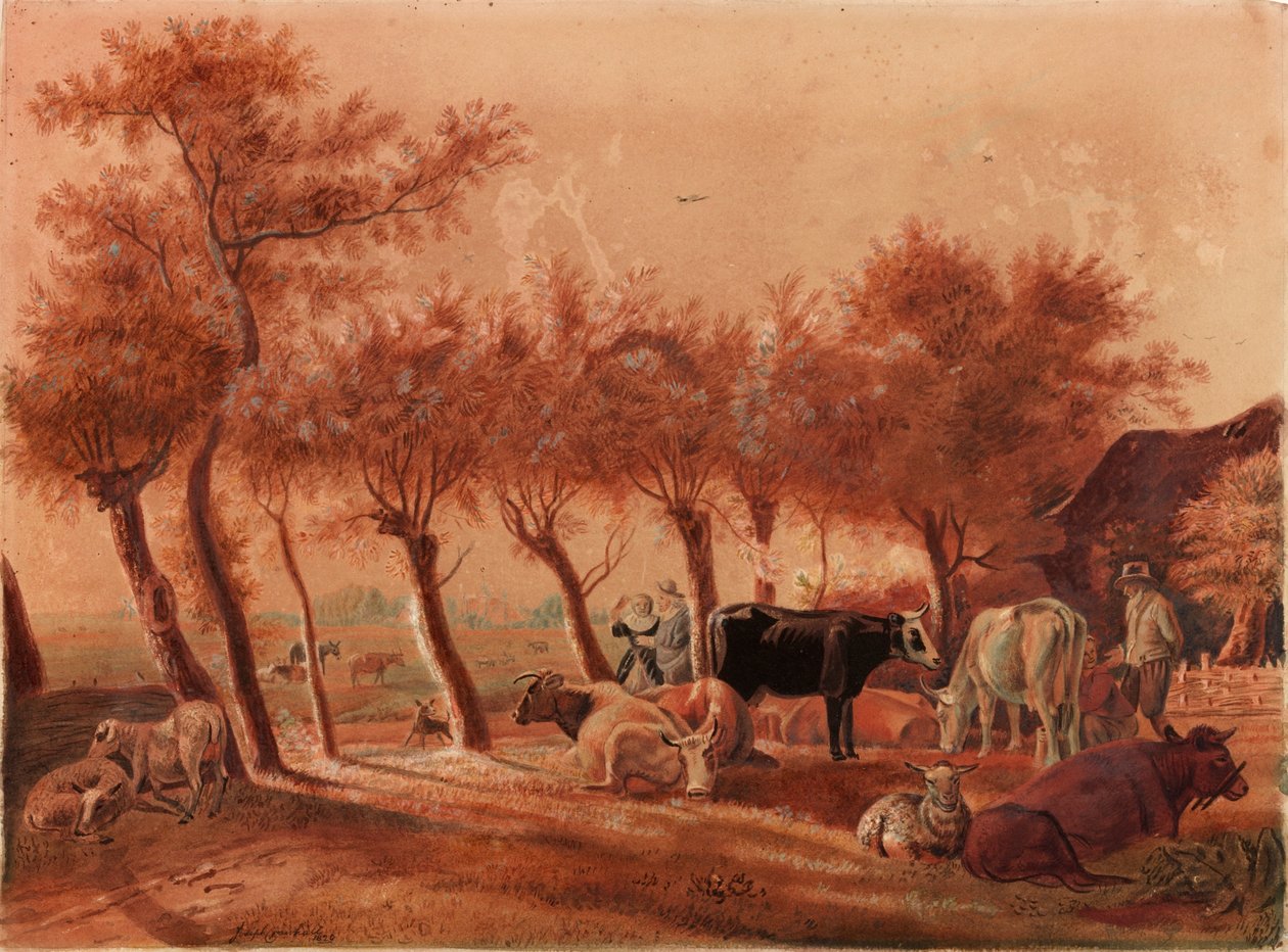 Pastorális jelenet (akvarell és ceruza, papír (vászon)) alkotó: Joseph Crawhall