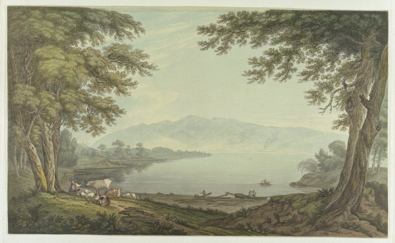 Skiddaw és Derwent Water (toll és tinta wc-vel grafit felett, szőtt papíron) alkotó: Joseph Farington