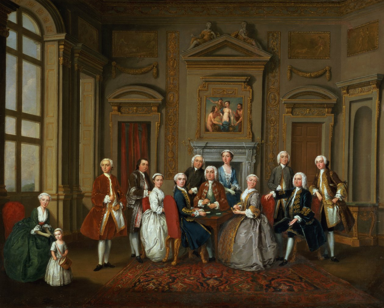 Egy család palladi belső térben (The Tylney Group), 1740 alkotó: Joseph Francis Nollekens
