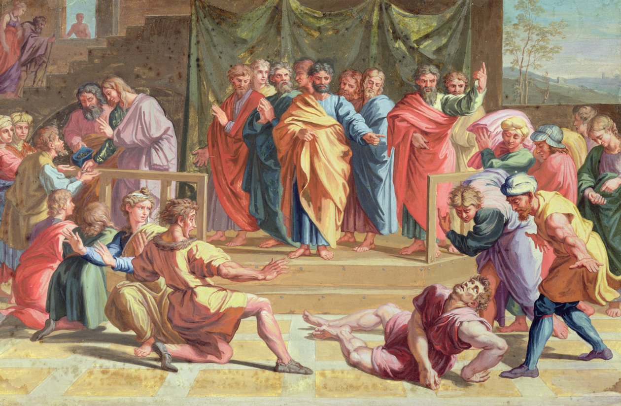 Ananiás halála, Raffaello (1483-1520) festménye után 1740 (testfesték grafitra, pergamenre) alkotó: Joseph Goupy