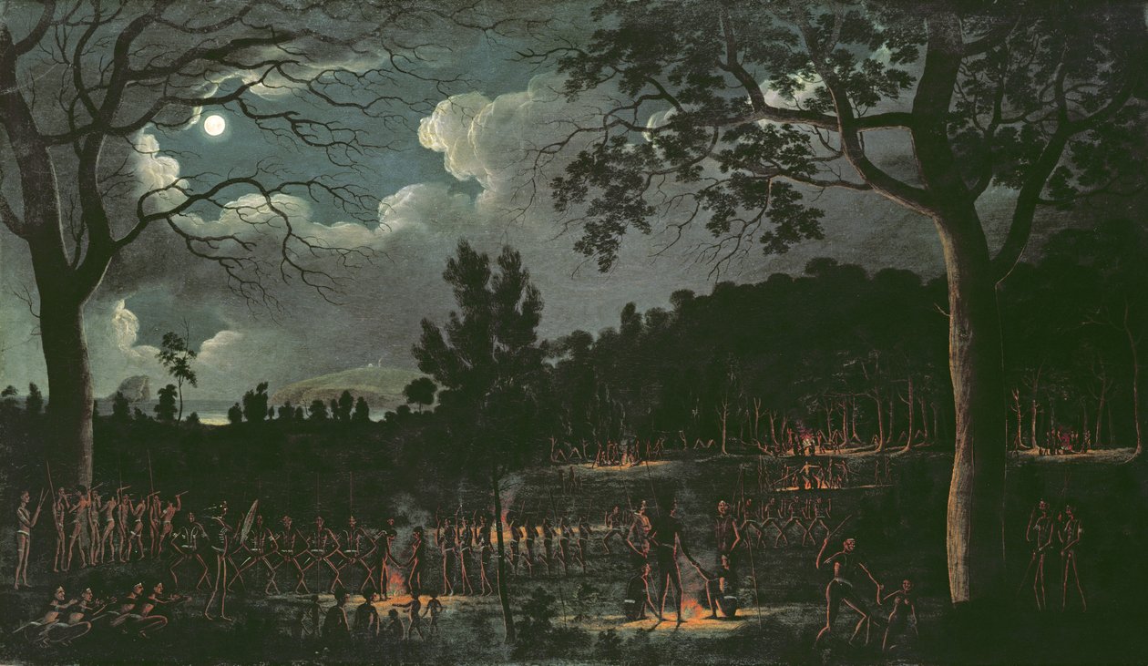 Corroboree Newcastle-ben, 1818 körül (tábla) alkotó: Joseph Lycett