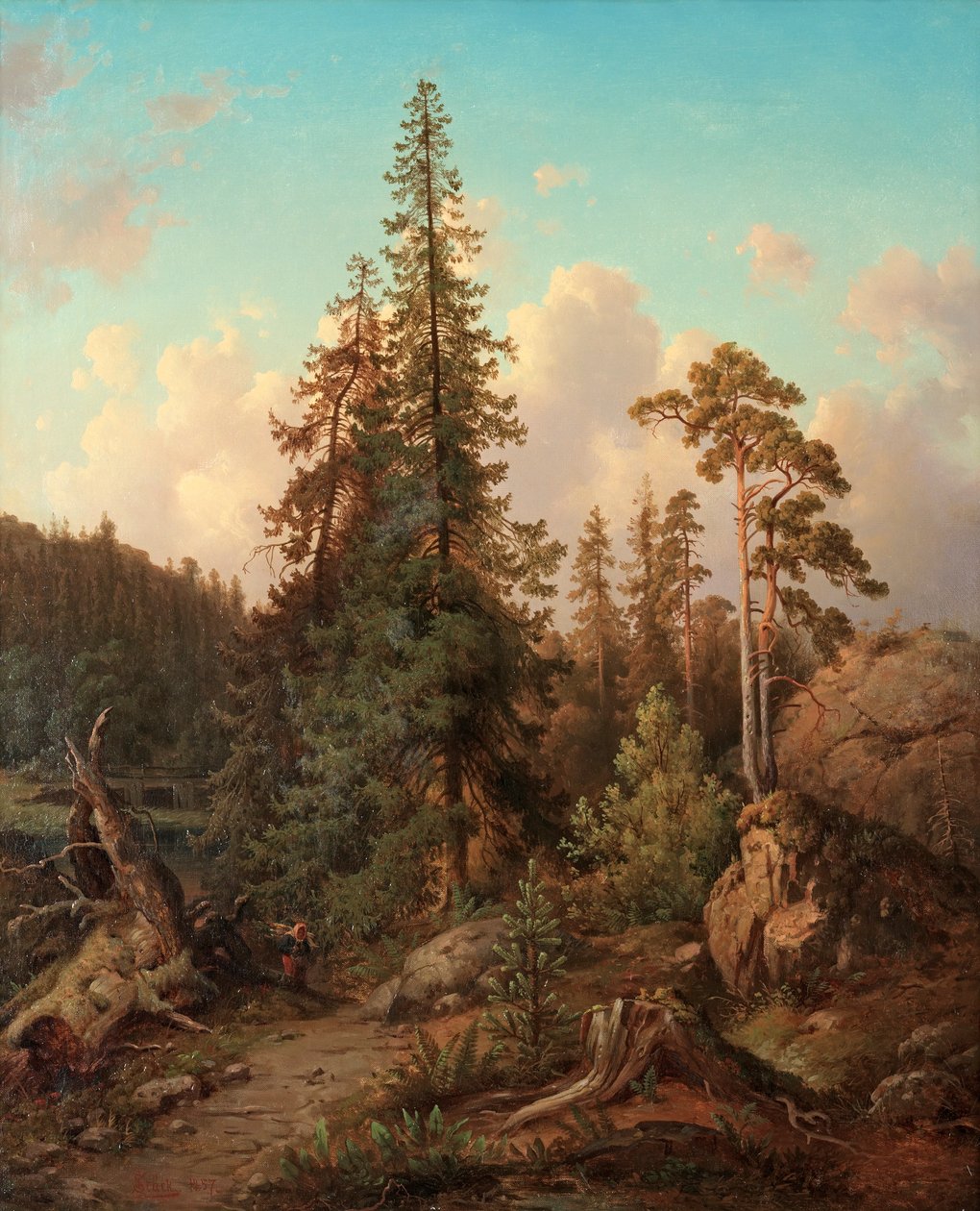 Erdei táj nő fát gyűjt alkotó: Joseph Magnus Stäck