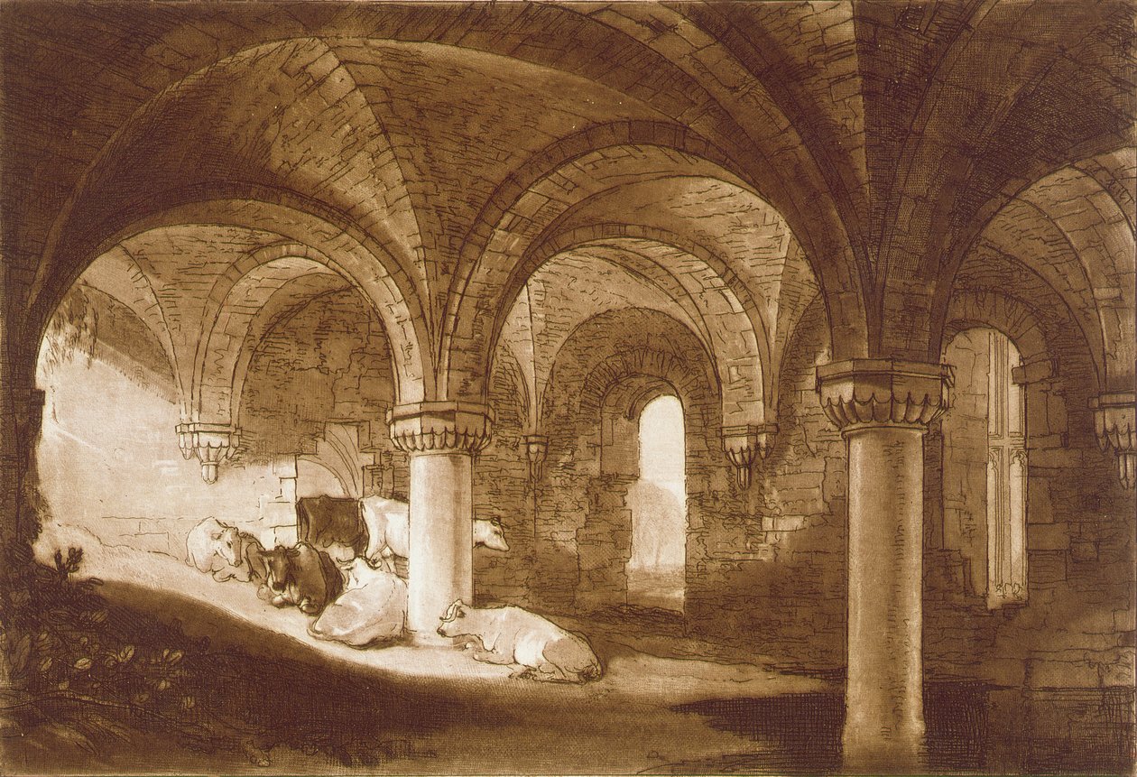 F.39.I Kirkstalli apátság kriptája, a „Liber Studiorum”-ból, 1812 alkotó: Joseph Mallord William Turner