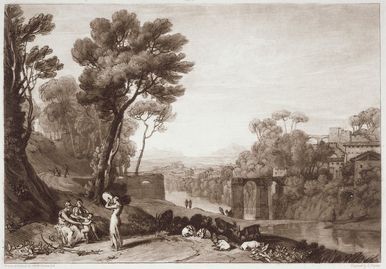 F.3.I. A nő és a tambura, a „Liber Studiorum”-ból, Charles Turner és a művész metszett, 1807 alkotó: Joseph Mallord William Turner