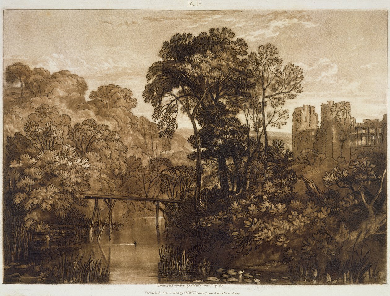 F.58.I Berry Pomeroy kastélya, a "Liber Studiorum"-ból, a művész metszete, 1816. alkotó: Joseph Mallord William Turner