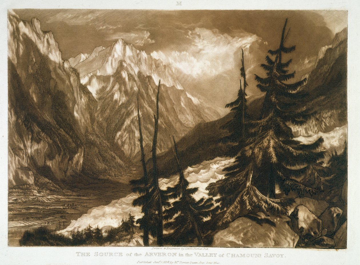 F.60.I Az Arveron forrása, a „Liber Studiorum”-ból, a művész által metszett, 1816 alkotó: Joseph Mallord William Turner