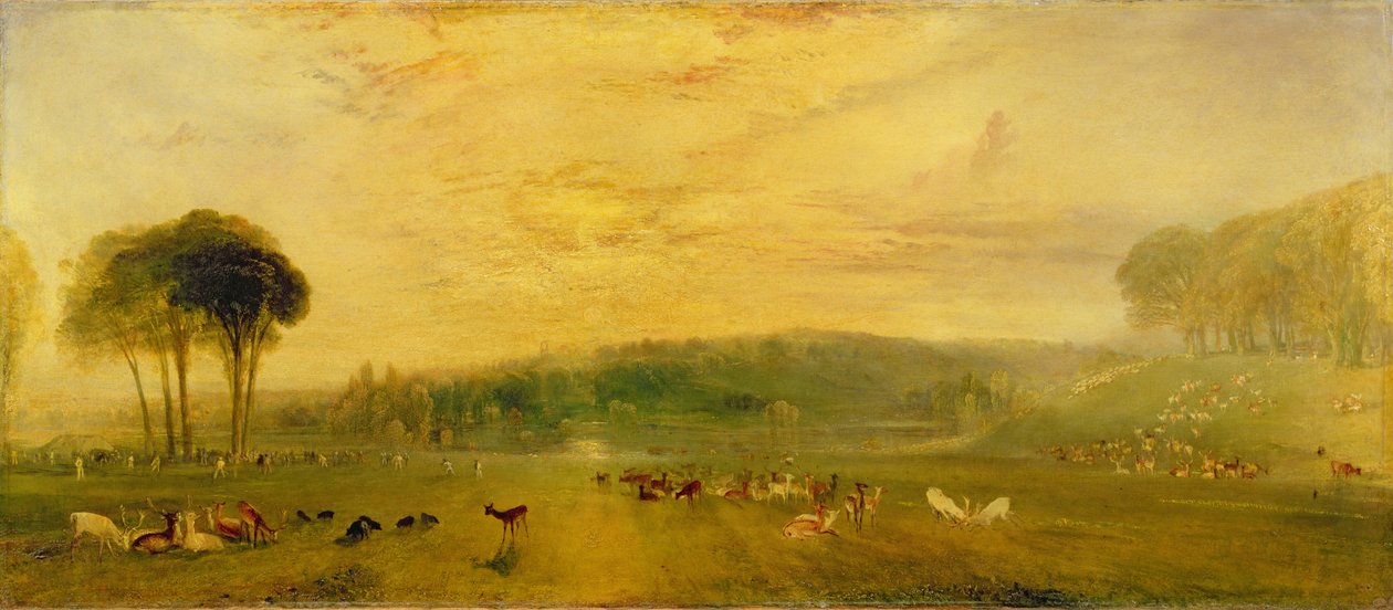 The Lake, Petworth: Sunset, Fighting Bucks, 1829 körül alkotó: Joseph Mallord William Turner