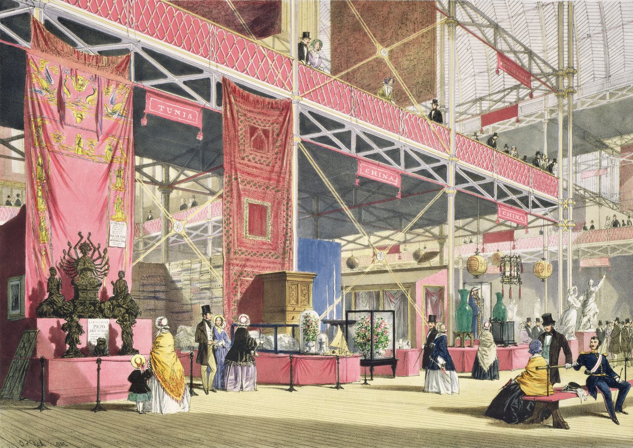 Kristálypalota, a Tunis és a Kínai Galéria (színes litográfia) alkotó: Joseph Nash