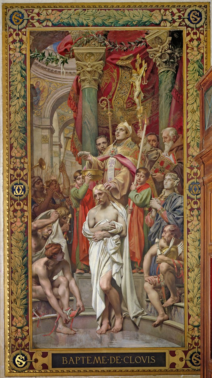 I. Clovis (465-511) megkeresztelkedése ie 496-ban, a jobb oldali kereszthajóról (falfestmény) alkotó: Joseph Paul Blanc