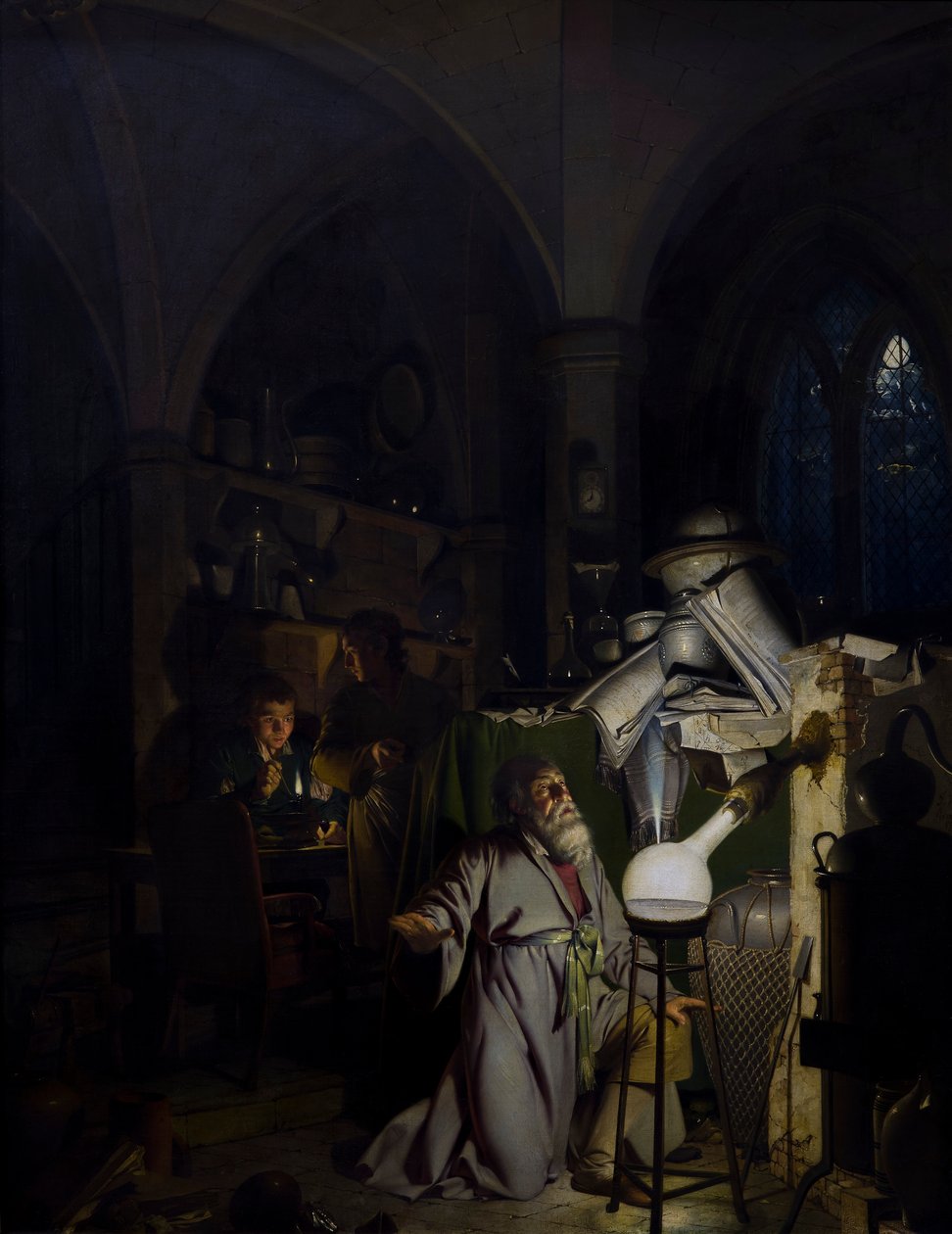 Az alkimista a filozófusok kövét keresve alkotó: Joseph Wright of Derby