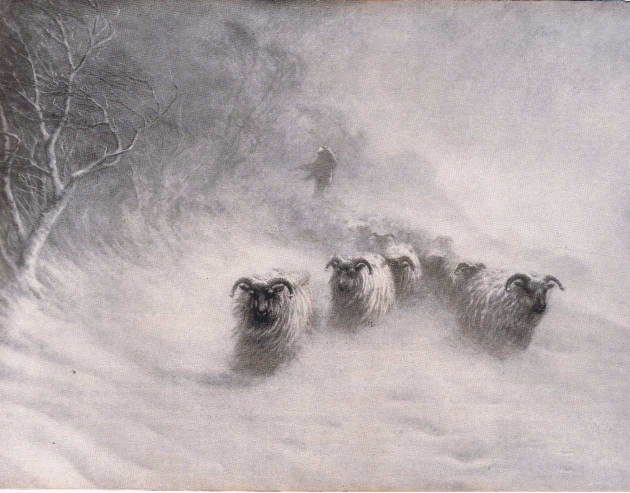 A tél viharos robbanással jön, Bibbys Annual, 1916-1917 alkotó: Joseph Farquharson
