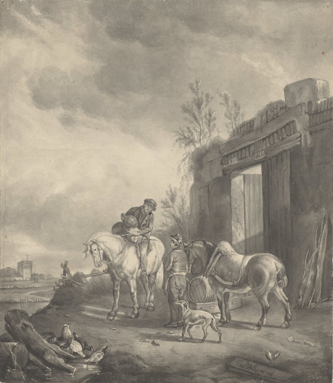 Két lovas egy romos épületnél alkotó: Joseph Bles