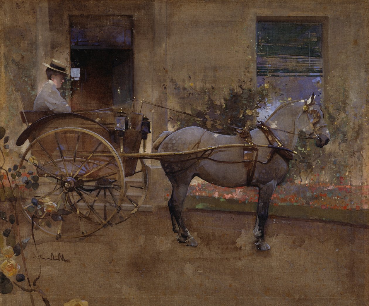 The Governess Cart (gouache vászon) alkotó: Joseph Crawhall