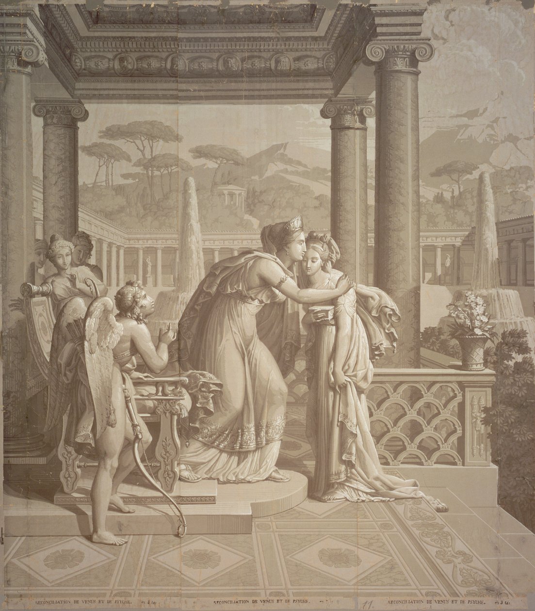 Tapétatervezés Ámor és Psyché-vel, 1815 alkotó: Joseph Dufour