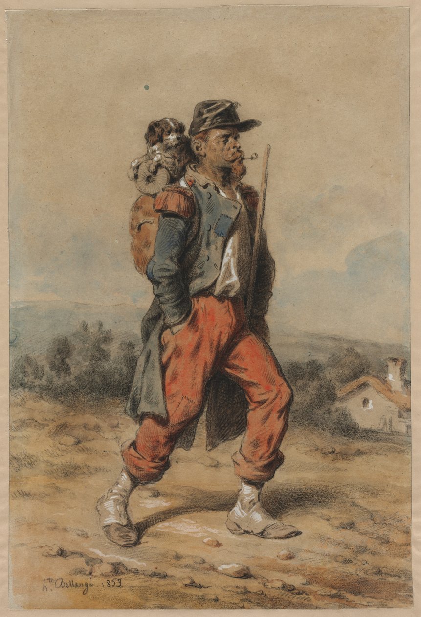 Katona kutyával, 1853. alkotó: Joseph Louis Hippolyte Bellange
