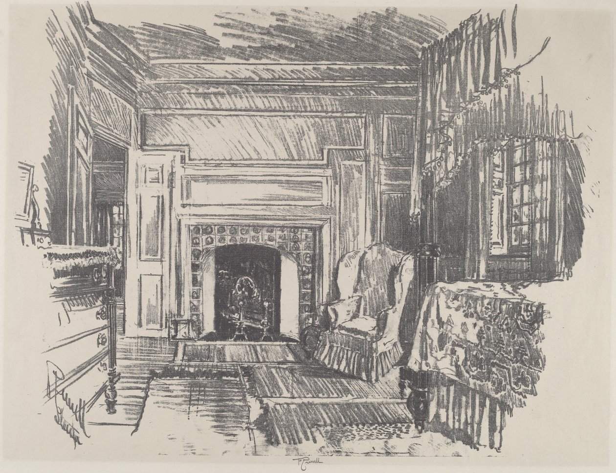 Hálószoba, Stenton, 1912. alkotó: Joseph Pennell