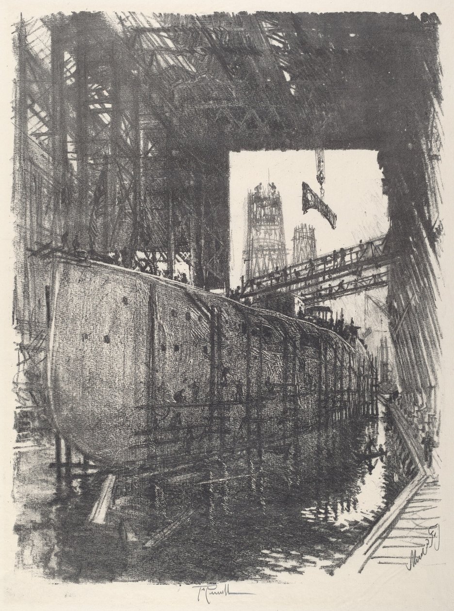 A csatahajó építése, 1917. alkotó: Joseph Pennell