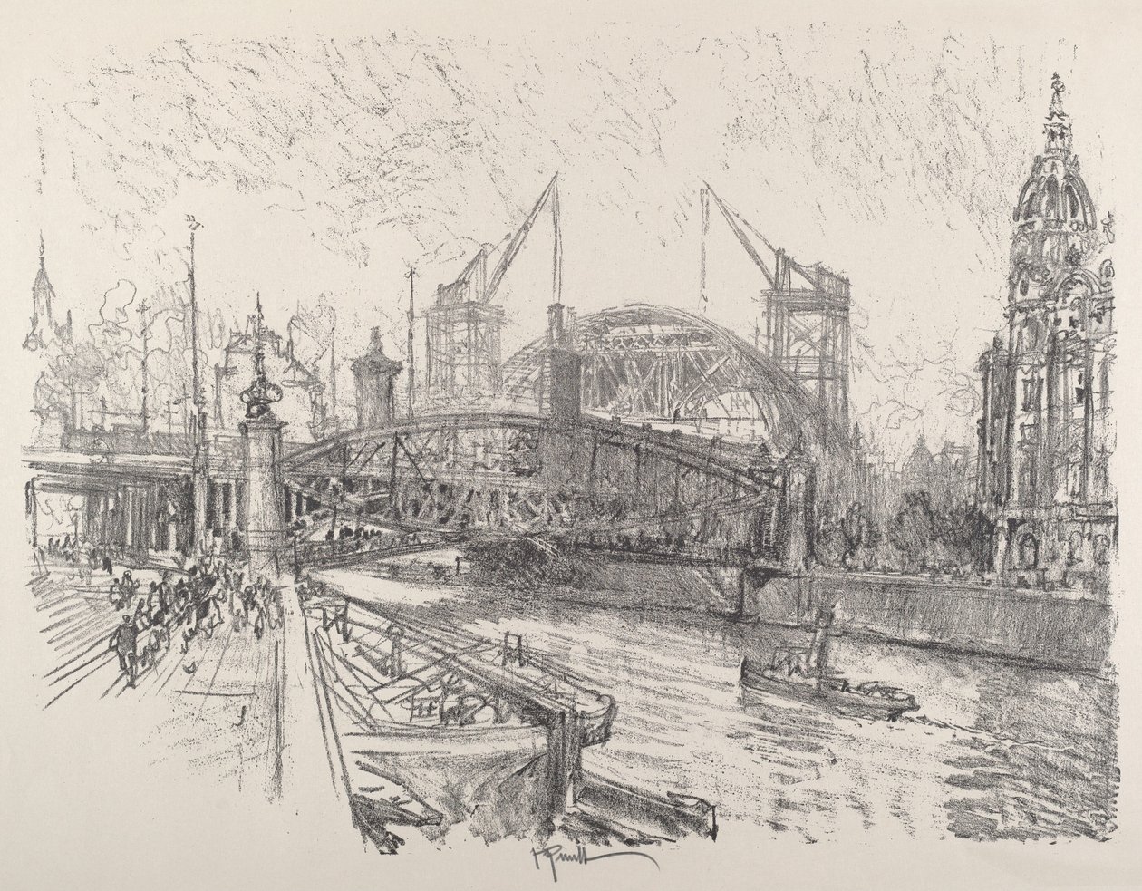 A Friedrichstrasse pályaudvar építése, 1921. alkotó: Joseph Pennell