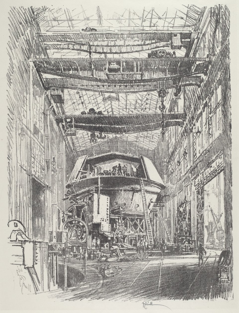 A nagy torony építése, 1916. alkotó: Joseph Pennell