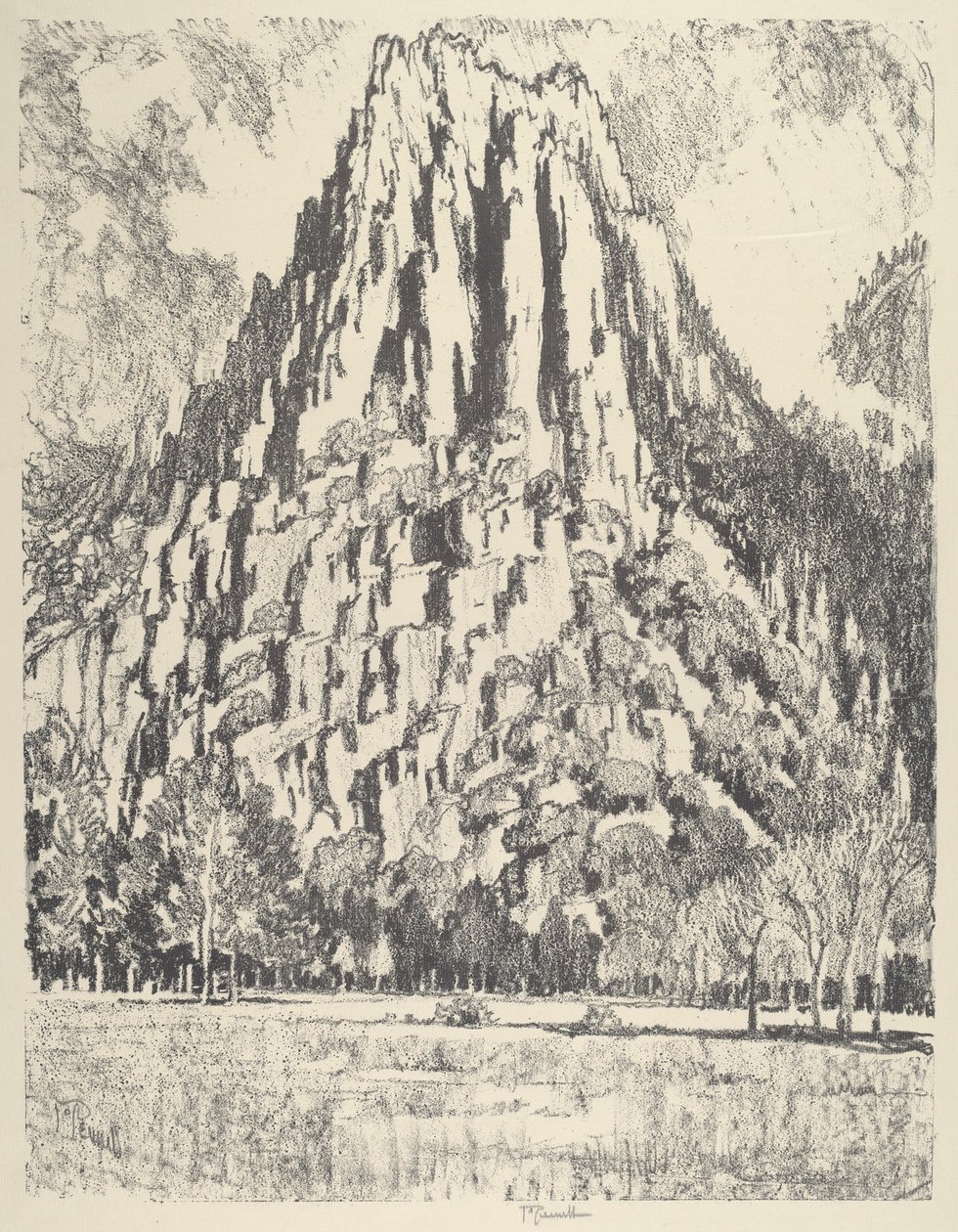 Támpillérek, Yosemite, 1912. alkotó: Joseph Pennell