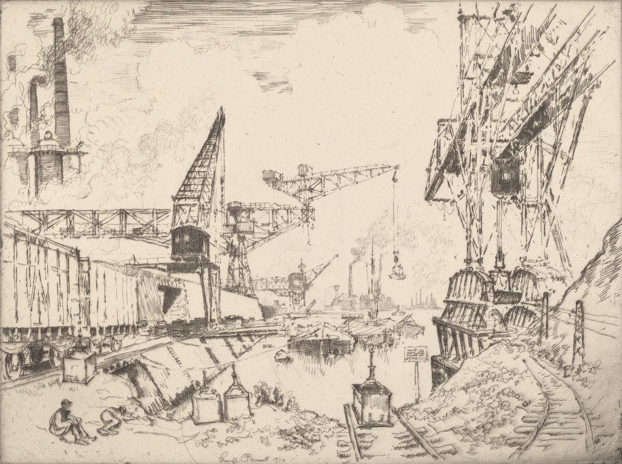 Daruk Duisburgban, 1910. alkotó: Joseph Pennell