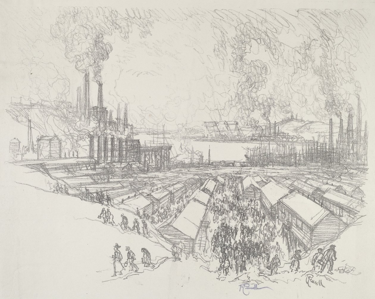 Öt óra, 1916. alkotó: Joseph Pennell