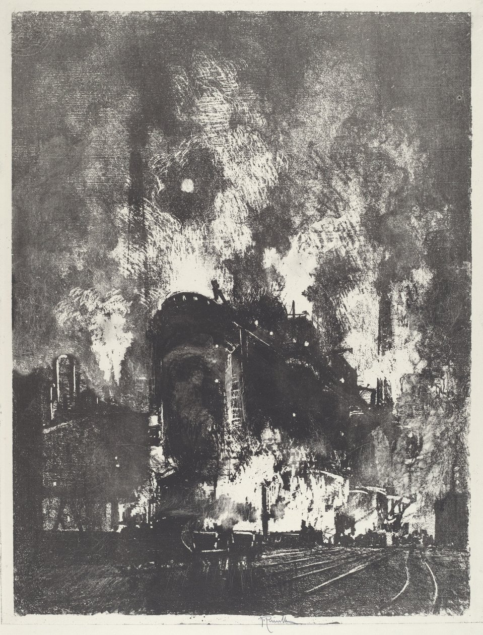 Kemencék éjjel, 1916. alkotó: Joseph Pennell
