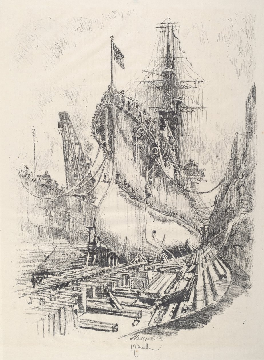 A szárazdokkban, 1917. alkotó: Joseph Pennell