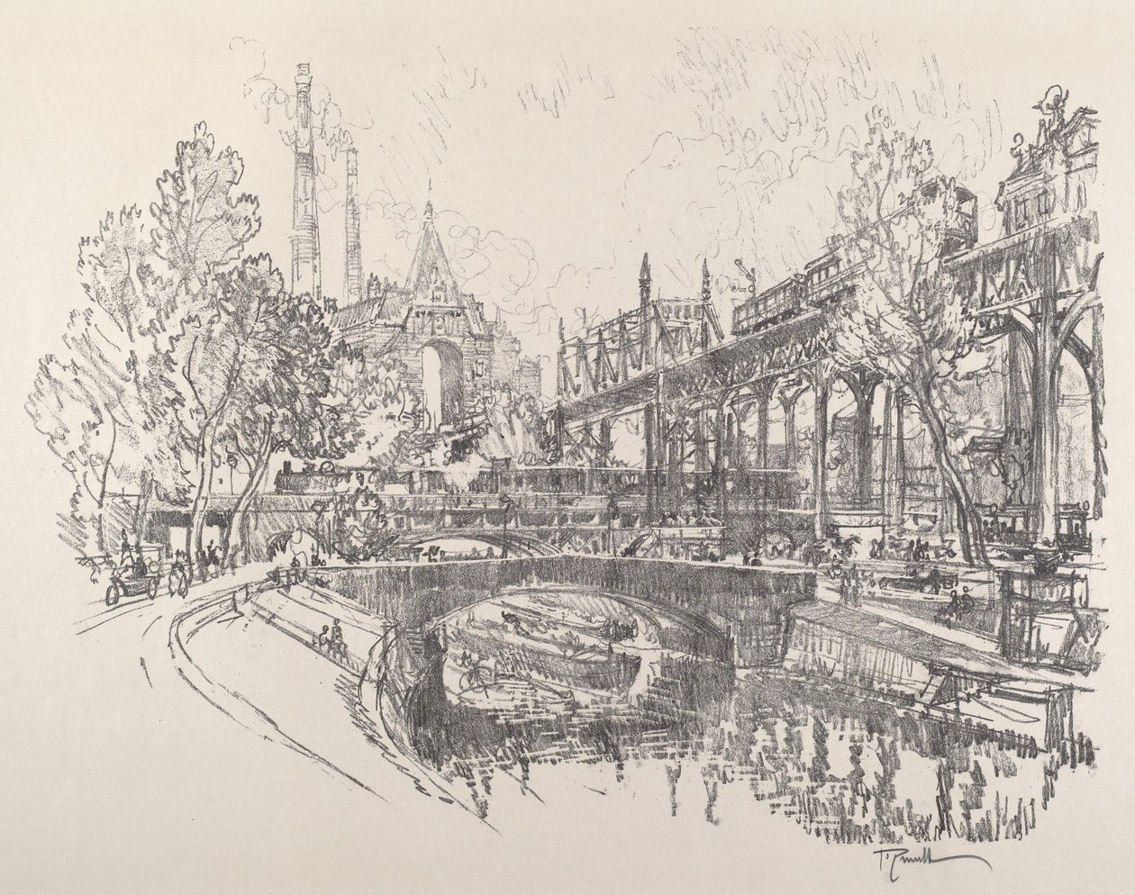 Landwehr-csatorna, Berlin, 1921. alkotó: Joseph Pennell
